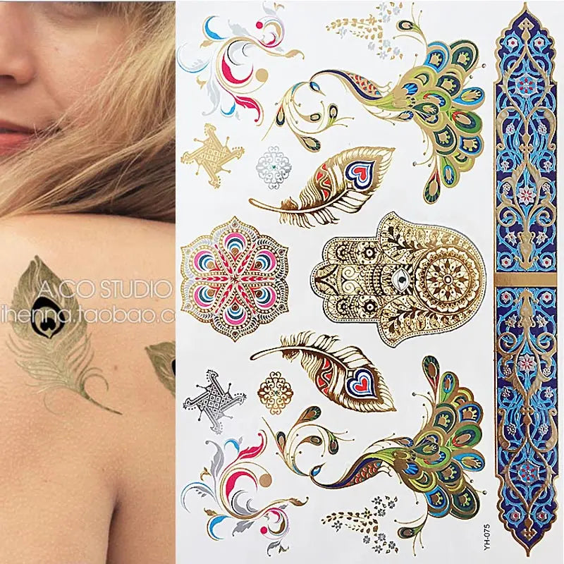 Gold Feather Temporary Tattoo