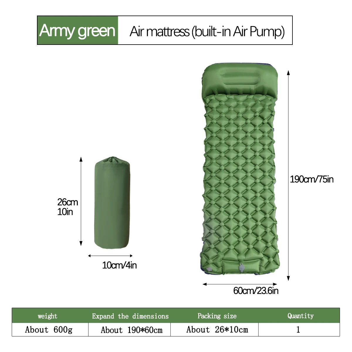 Inflatable Sleeping Pad with Pillow