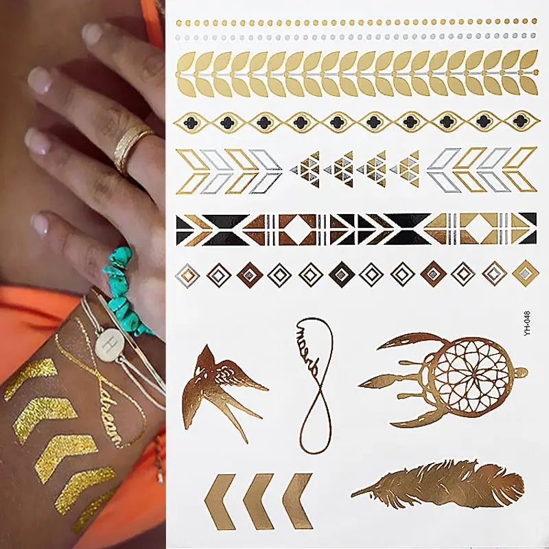 Gold Feather Temporary Tattoo