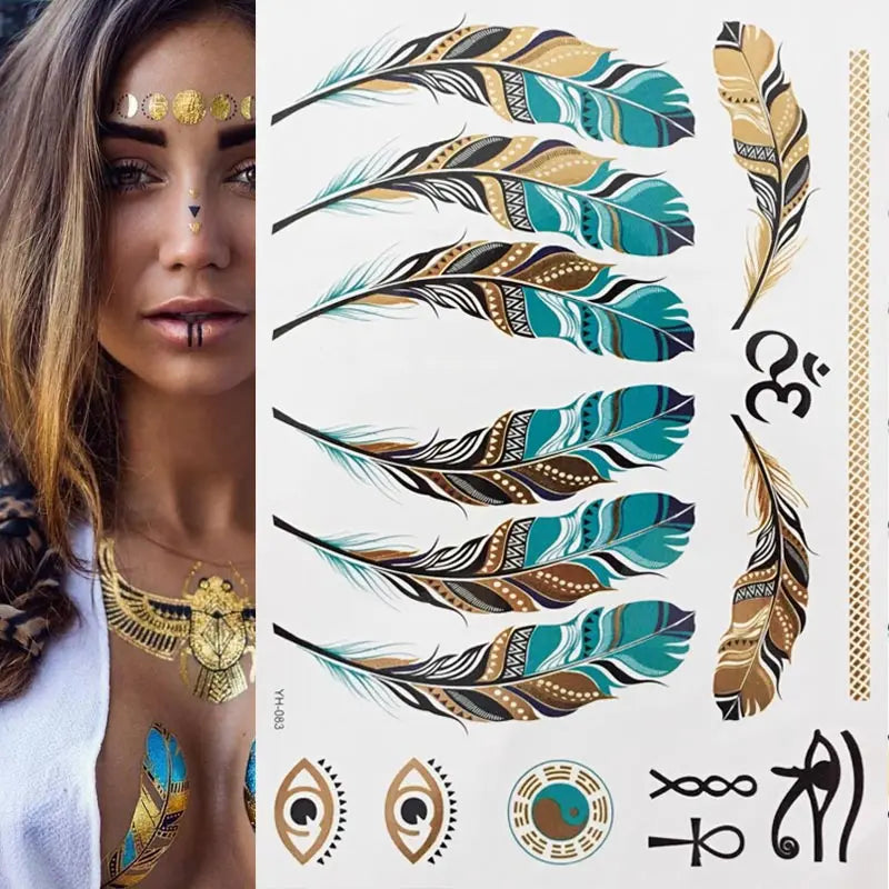 Gold Feather Temporary Tattoo