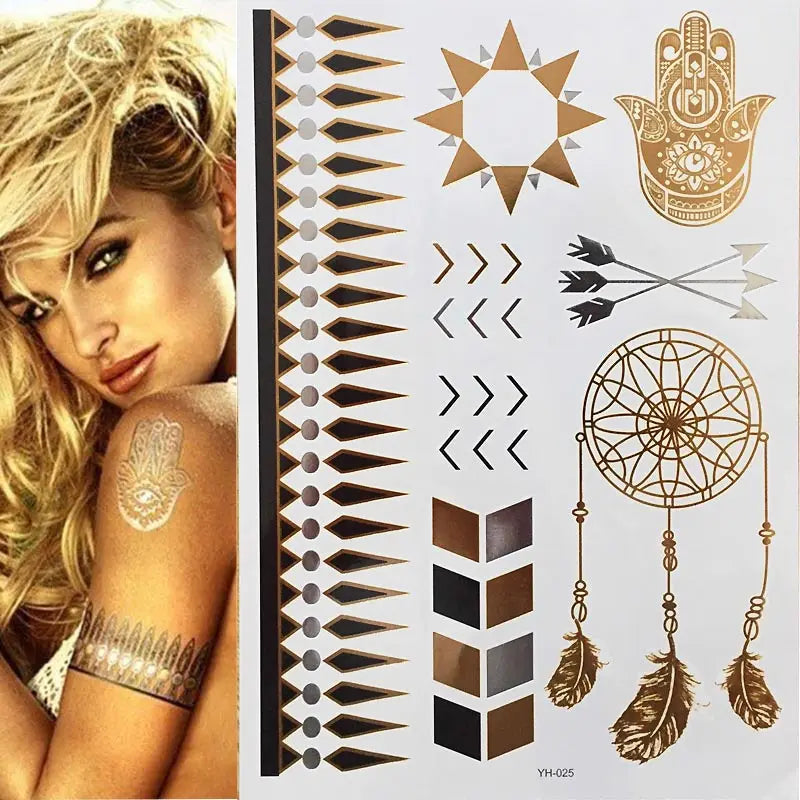 Gold Feather Temporary Tattoo