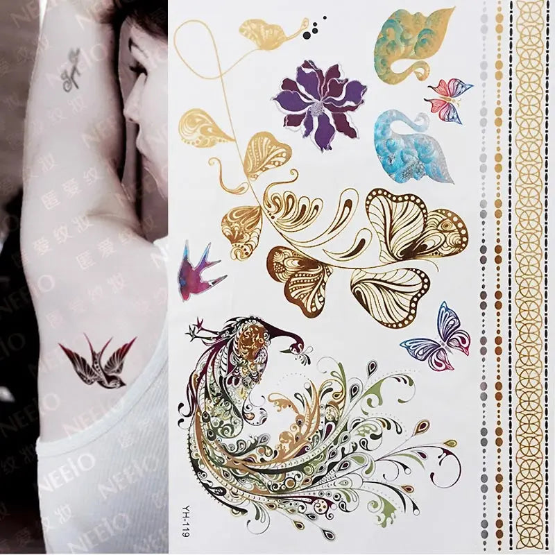 Gold Feather Temporary Tattoo