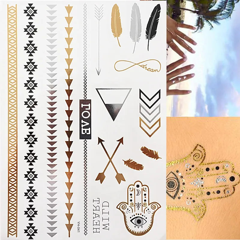 Gold Feather Temporary Tattoo